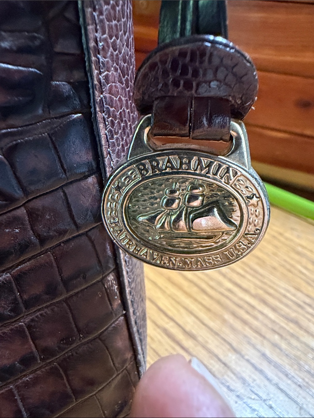Brahmin Brown Croc-Embossed Leather Crossbody with Charm - Picture 3 of 13